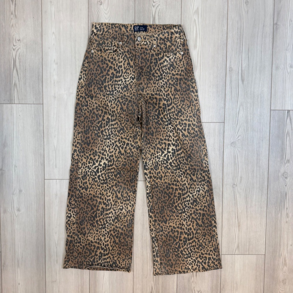 Gap High Rise Wide Leg Leopard Print Jeans Brown Black Animal Print 10/30R